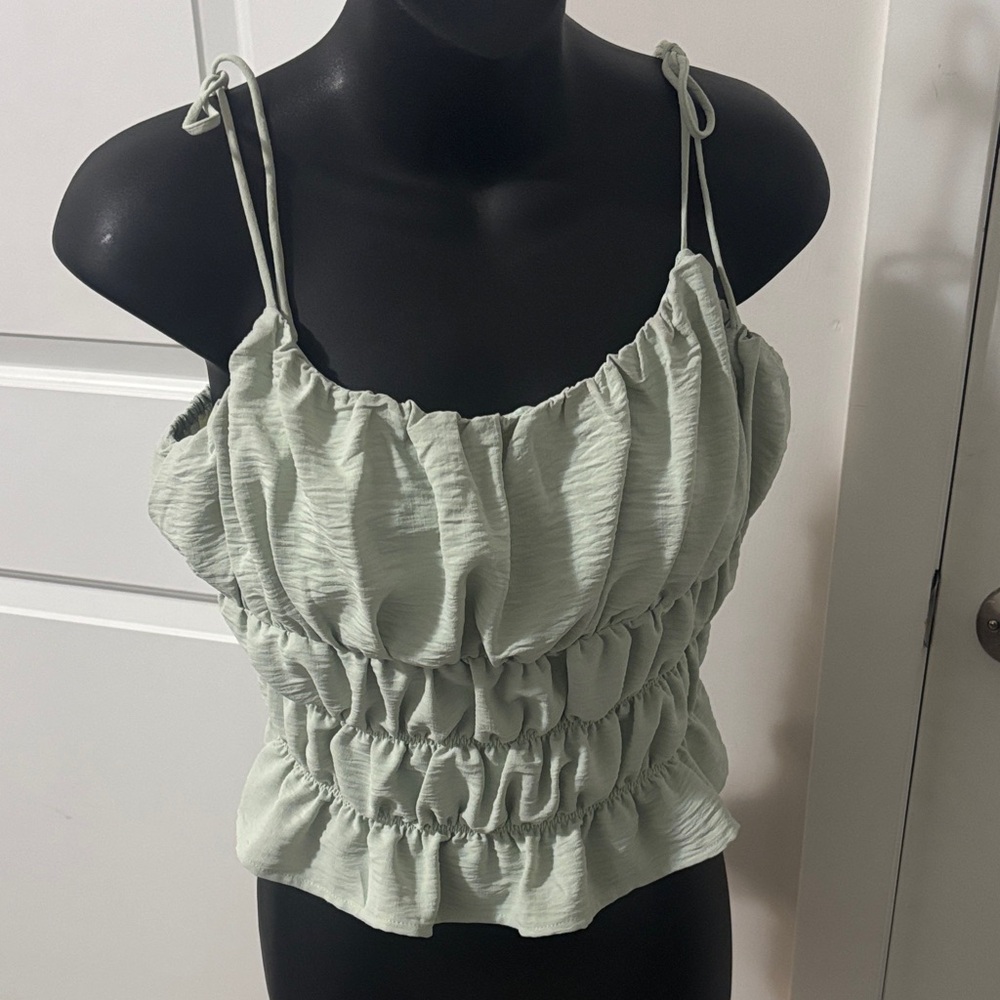 $8 ADD ON American Threads Women's Light Green Ruched Top
